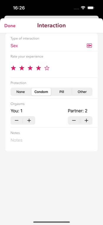 App screen: logging an interaction with a rating
