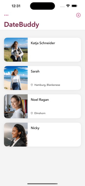 App screen: list of profiles with photos