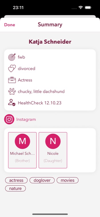 App screen: profile summary
